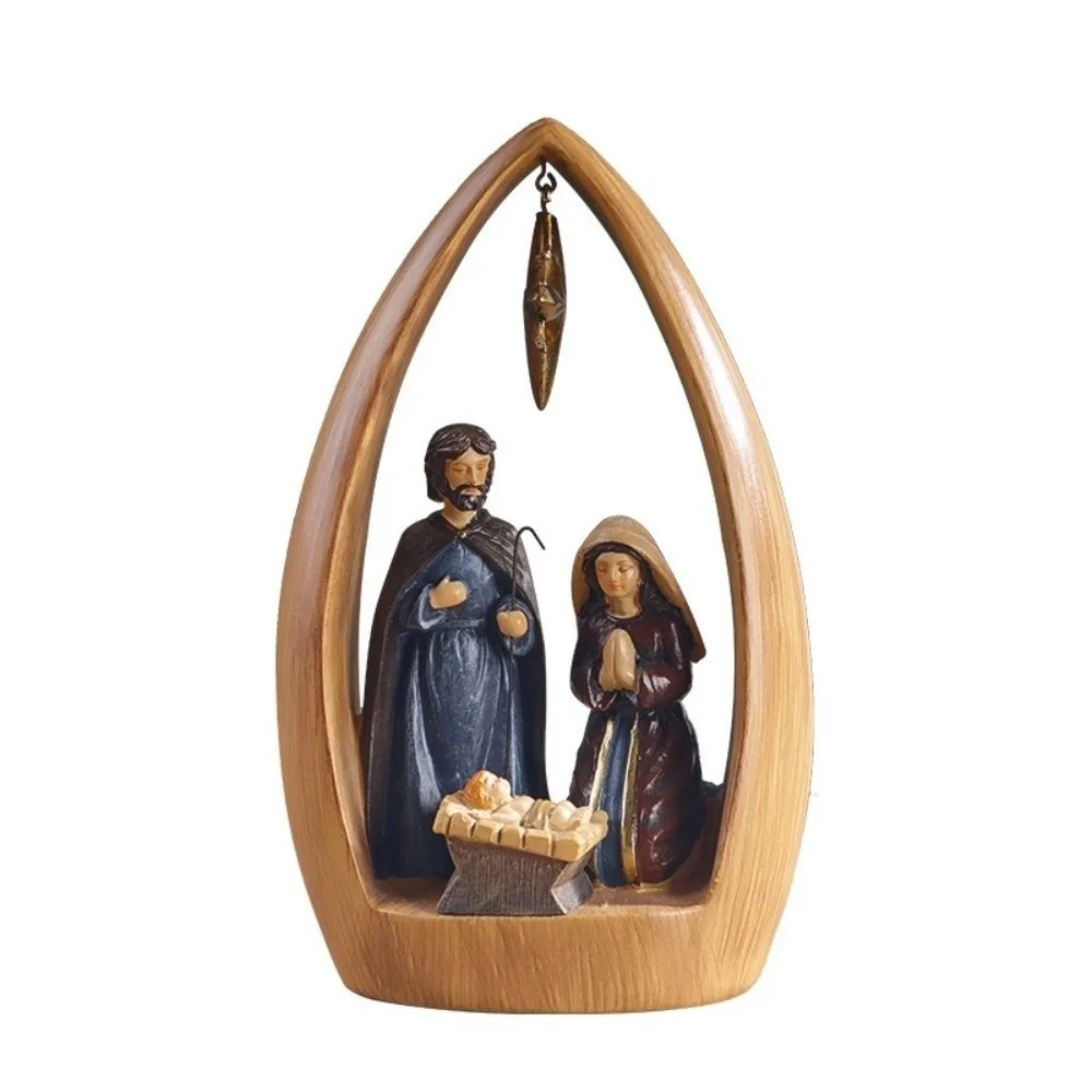 Trendy Resin Nativity Scene Sculpture Collectible Christmas Desktop Decor Holy Family Figurine Traditional Art Statue Gift-Ready