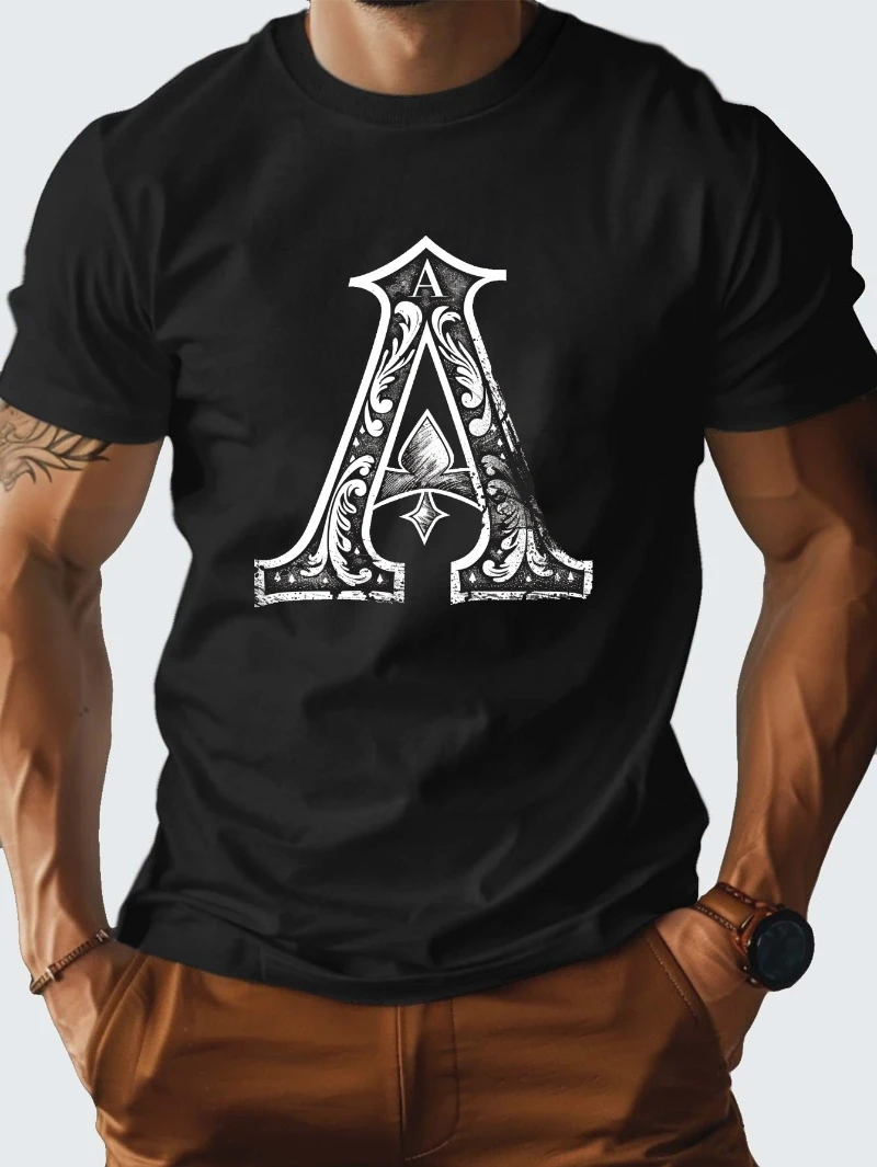 

Элегантная мужская футболка из чистого хлопка с типографическим искусством, элитная роскошь для мужчин и женщин, топ 2025 года, летняя горячая распродажа