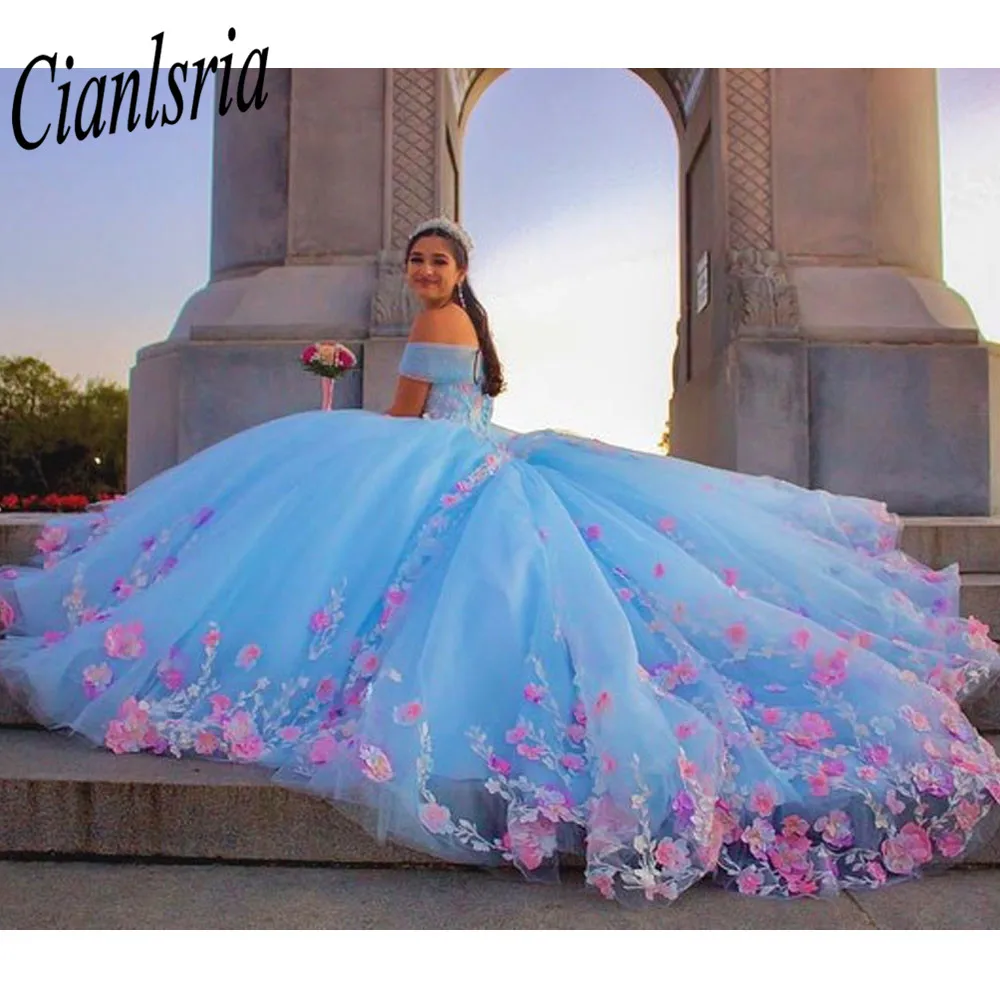 

Sky Blue Off The Shoulder Quinceanera Dresses 2023 Princess Ball Gown Vestido De 15 Anos Sweet 16 Dresses Gala