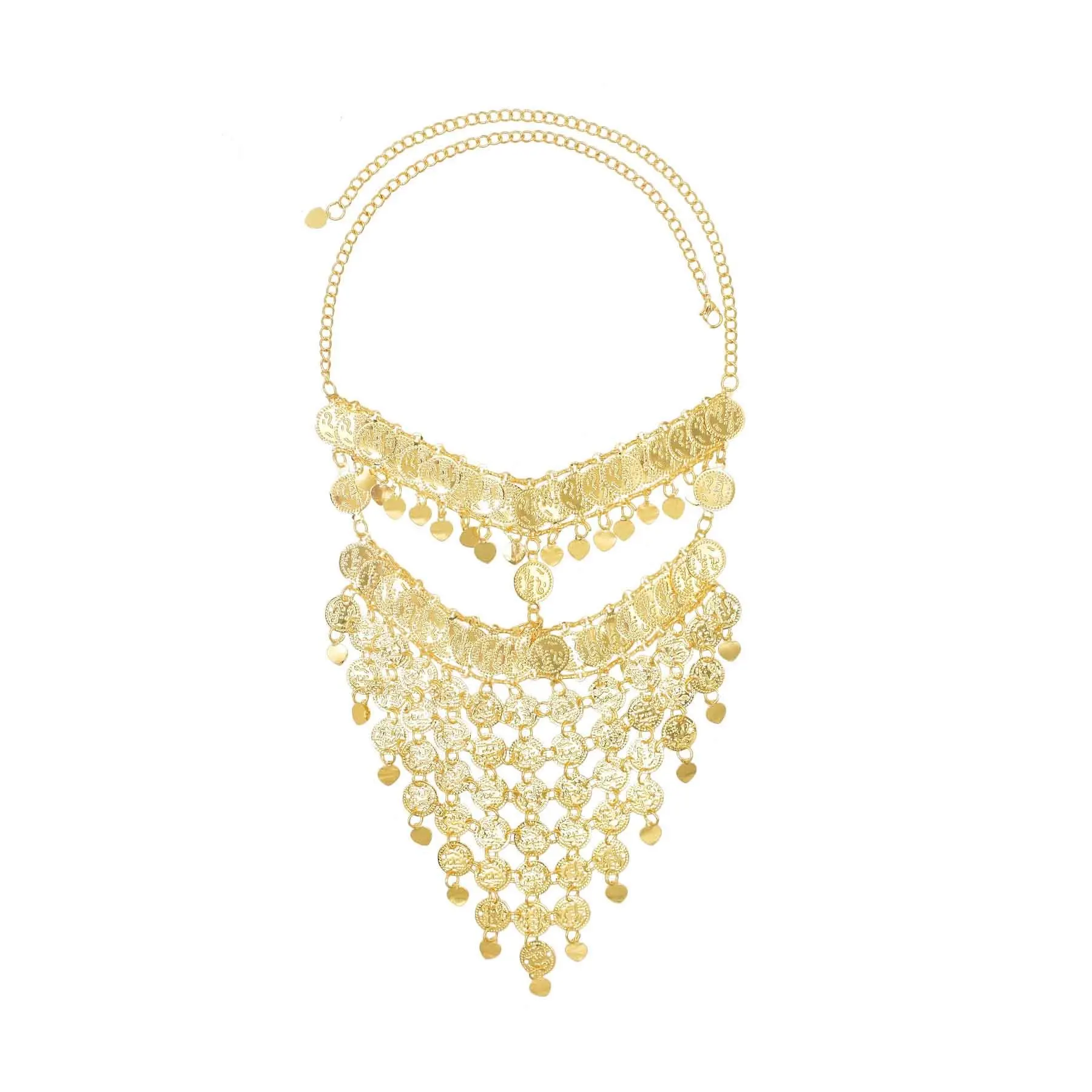 Golden Triangle Coin Bell Tassel Face Chain Hair Accessories for Women Middle East Afghan Ethnic Robe Mask Hair Jewelry