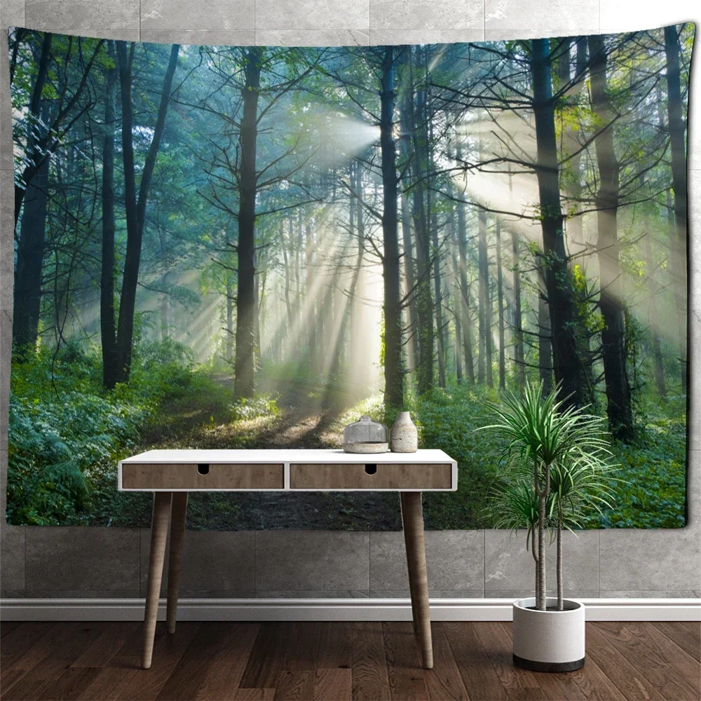 Fantasy Foggy Forest Tapestry Wall Hanging Psychedelic Witchcraft Mysterious Natural Scenery Home Living Room Decor