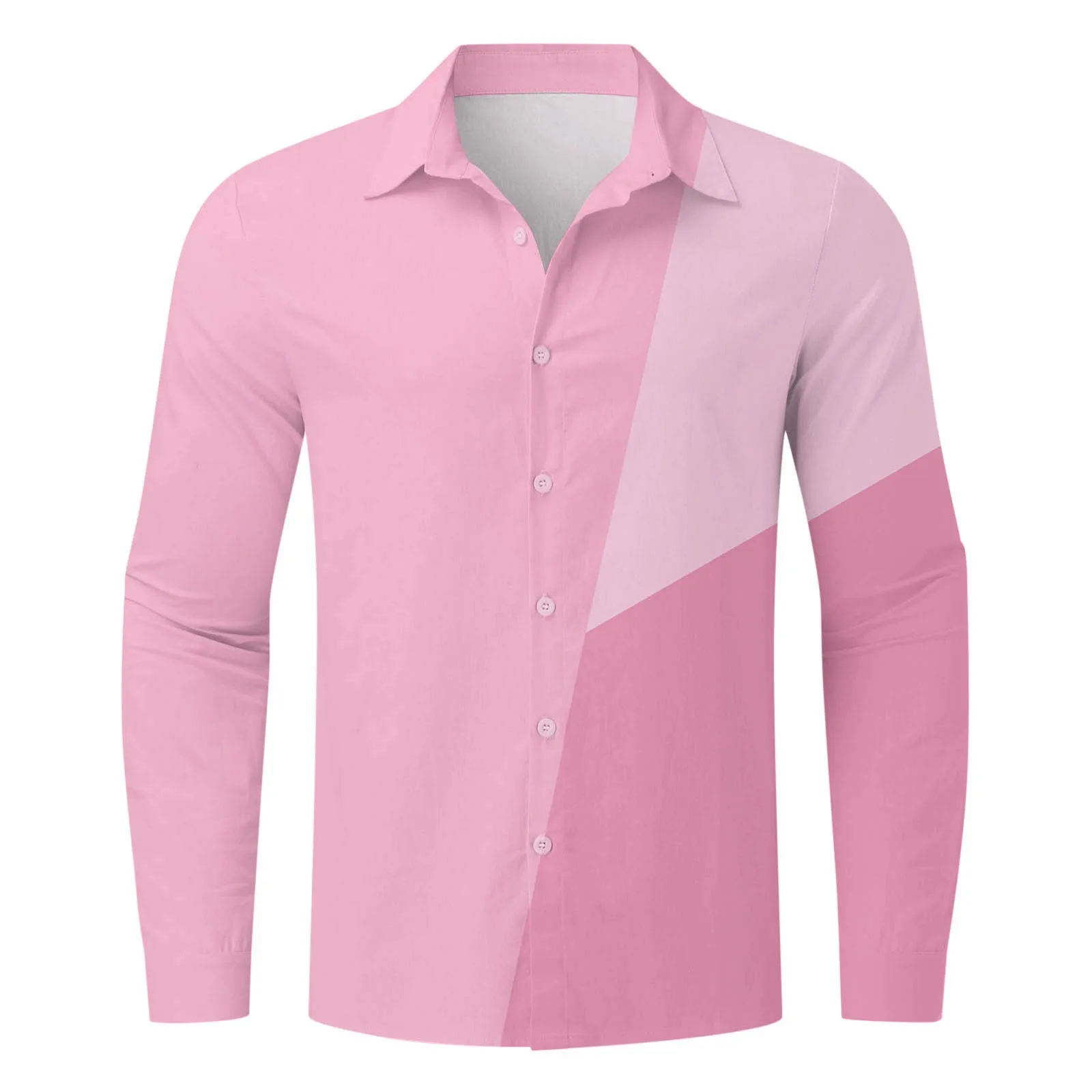 2022 Men\'s Pink Shirt Autumn Casual Turn-down Collar Streetwear Color Block Print Beach Long Sleeve Oversize Shirt For Men Tops