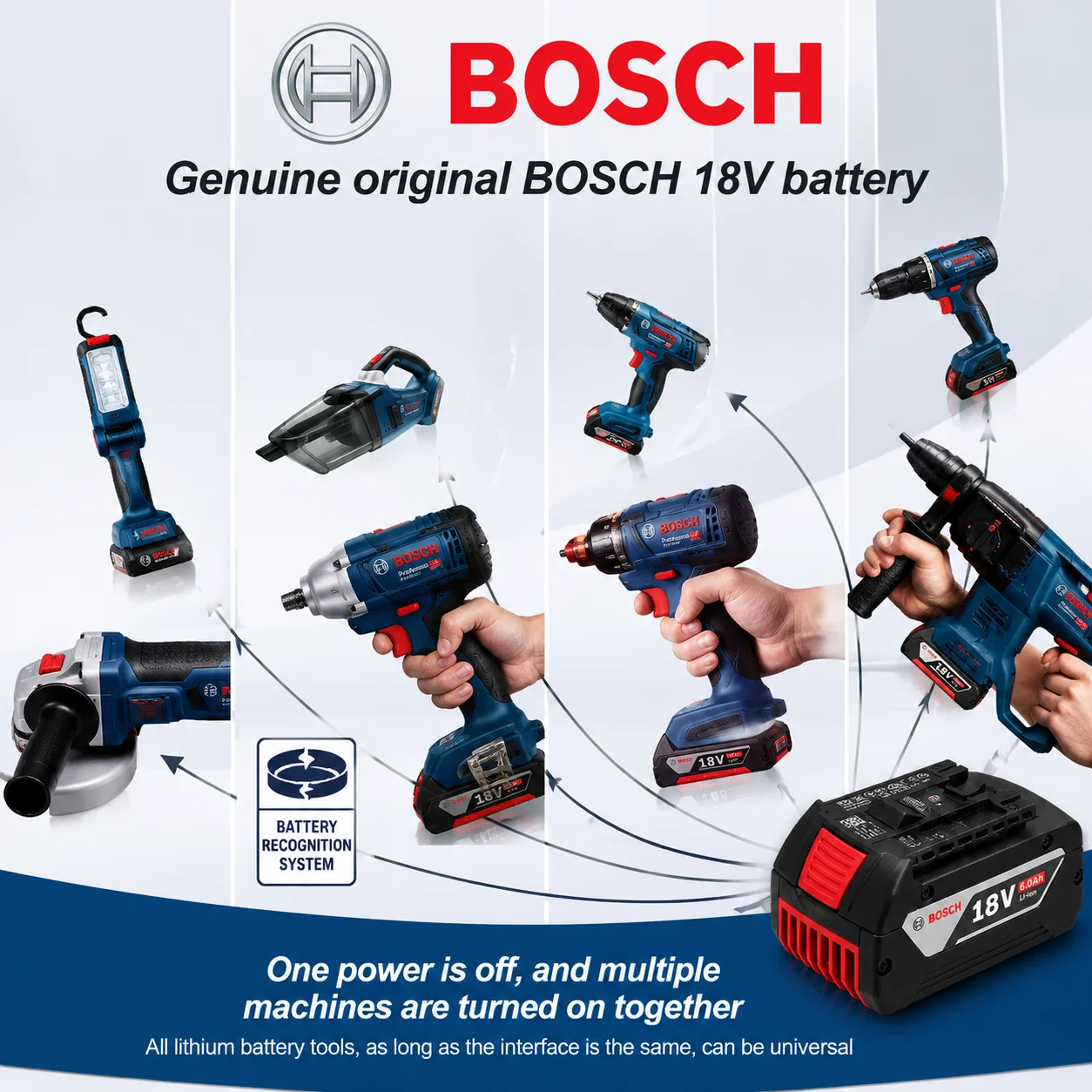 100% Original Bosch 18V Battery 6000mAh Li-ion Power Tool Battery BAT609 BAT610G BAT618 BAT620 BAT622 for GSR18V-LI Cordless Too