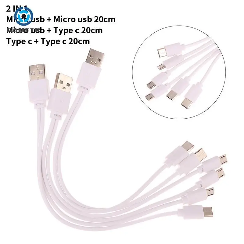 2 em 1 micro usb macho para micro usb/tipo c splitter, transferência de dados, cabo de carregamento para smartphones android, tablet, 1pc