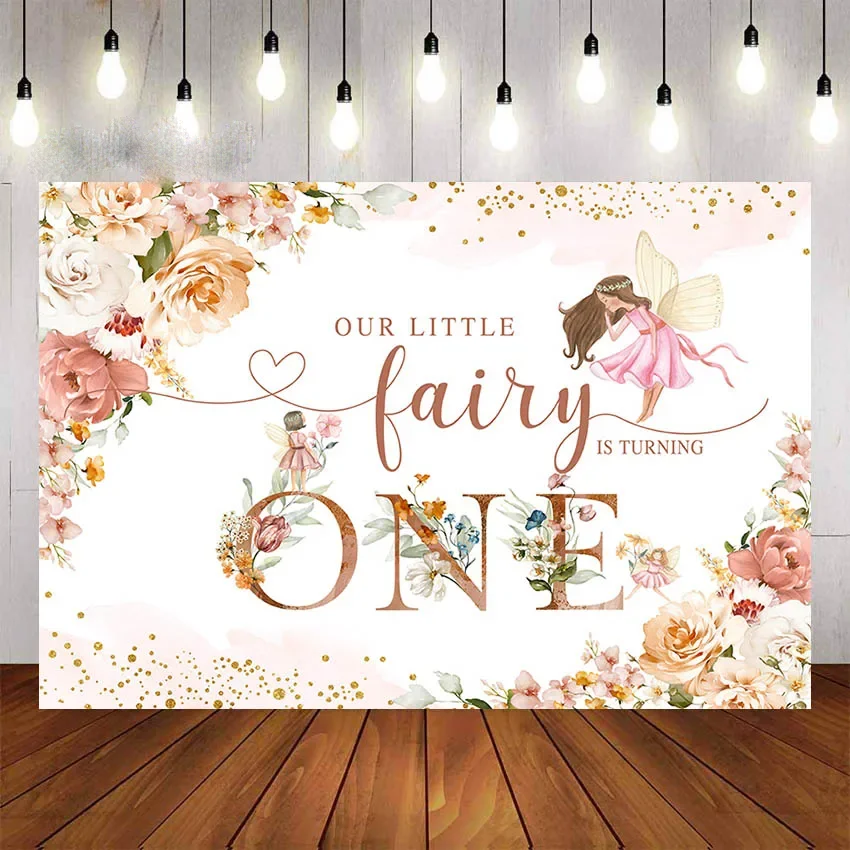 7x5FT Little Fairy Turns One Mushroom Birthday Custom Outdoor Weatherproof Photo Background Wrinkle Free Polyester Polycotton