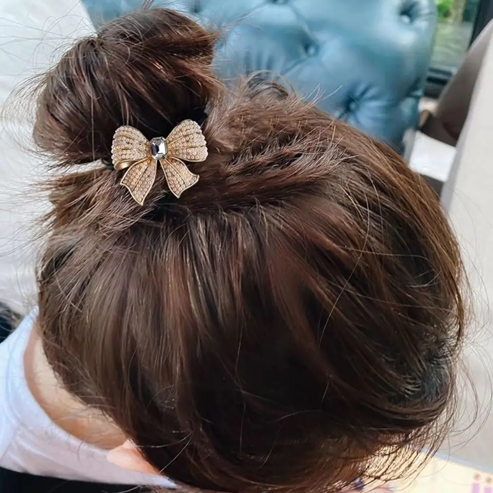 ربطة شعر أنيقة على شكل فيونكة لؤلؤية للفتيات على شكل ذيل حصان كوري، أربطة شعر مرنة للنساء، عصابات رأس #1
