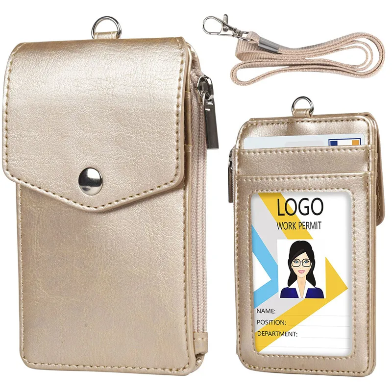 1PC Women Men Work Credit Card Holder Wallet With Neck Strap Zipper Hasp Student Staff ID Card Bus Desk Organizer Purse