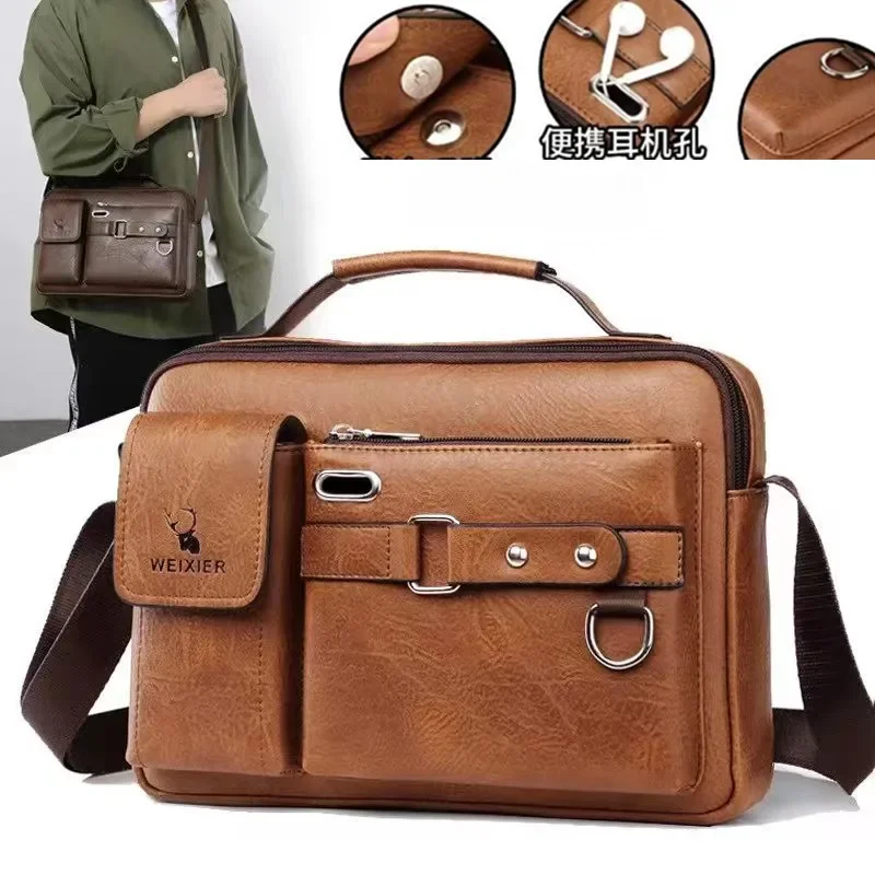 WEIXIER Men\'s Shoulder Bag Men Crossbody Bags PU Leather Handbag Capacity Men Messenger Bags Top handle Tote Bag for Male bolsos