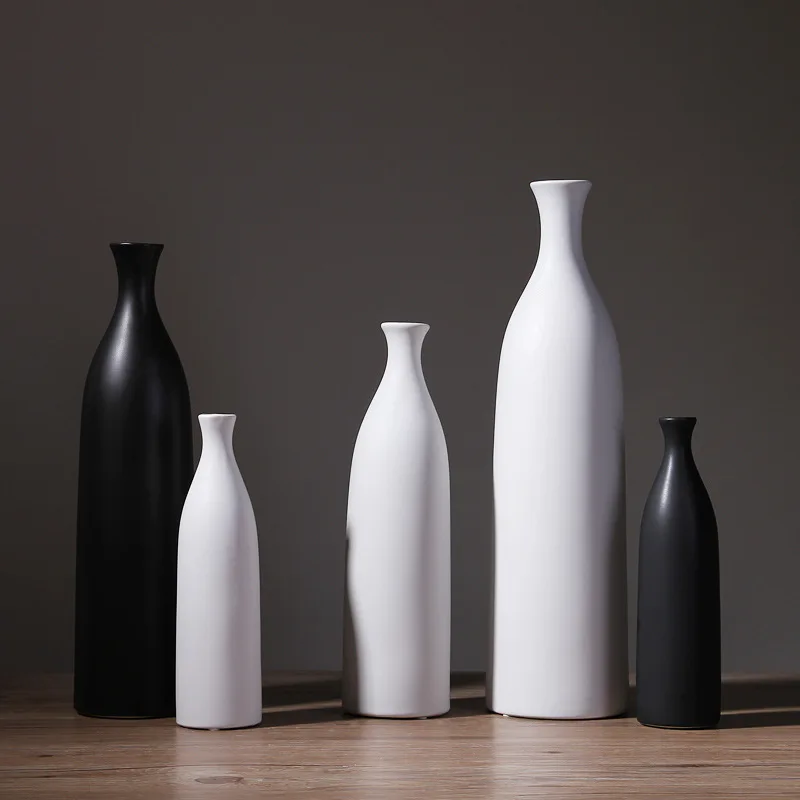 Bottle plain black white vases simple classic vaso ceramic pot elegant home office entrance decoration gifts for wedding