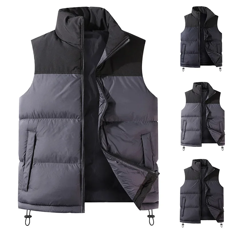 

Thick Warm Sleeveless Jacket for Men Autumn Winter Korean Style Cotton Down Vest Couples Stand Collar Patchwork Waistcoat VT-308