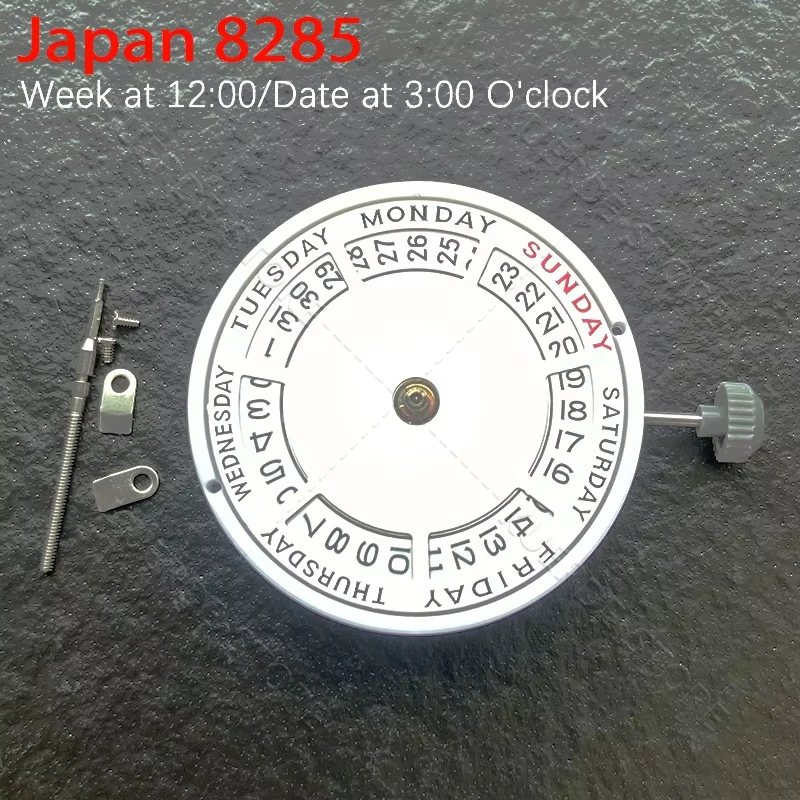 Echtes automatisches mechanisches Miyota 8285-Uhrwerk, Mod-Tag-Datumsuhrwerk mit Woche bei 12:00/Datum bei 3:00 Uhr, 21 Steine
