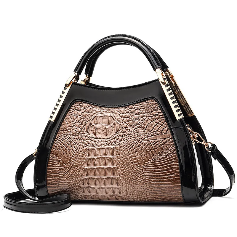 Bolso de cuero brillante para mujer, Bolsa de hombro de cocodrilo de gran capacidad, portátil, a la moda