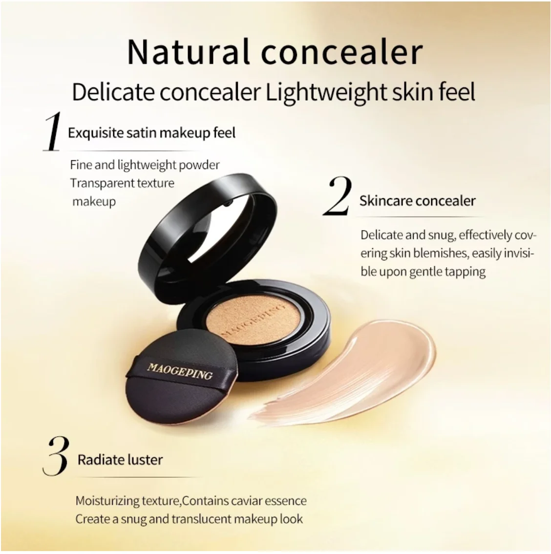 MAOGEPING Luxurious Caviar Cushion 8g Flawless Light thin fit concealer Air Cushion Foundation Makeup Cosmetics