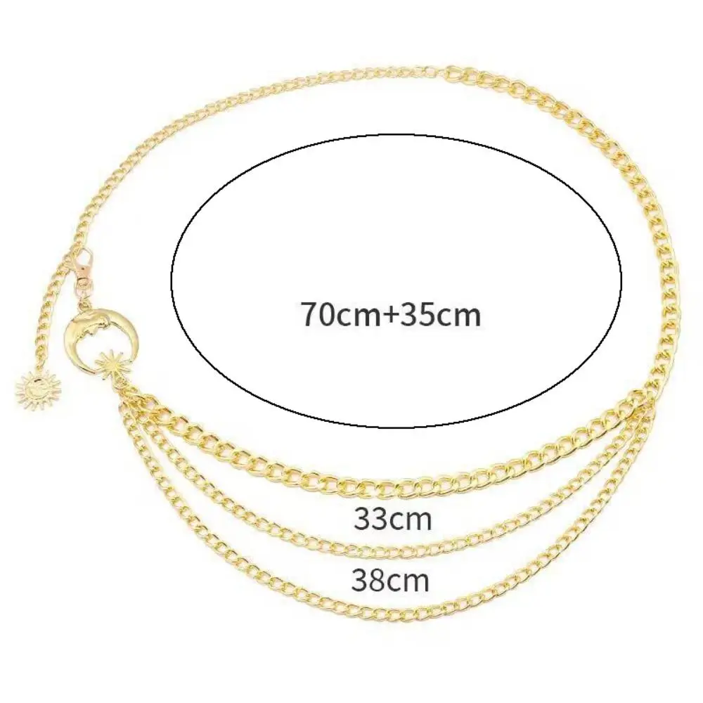 Gold Silver Punk Waist Chain Ladies Vintage Metal Sun Moon Star Waistbands Hip Hop Womans Chain Belt