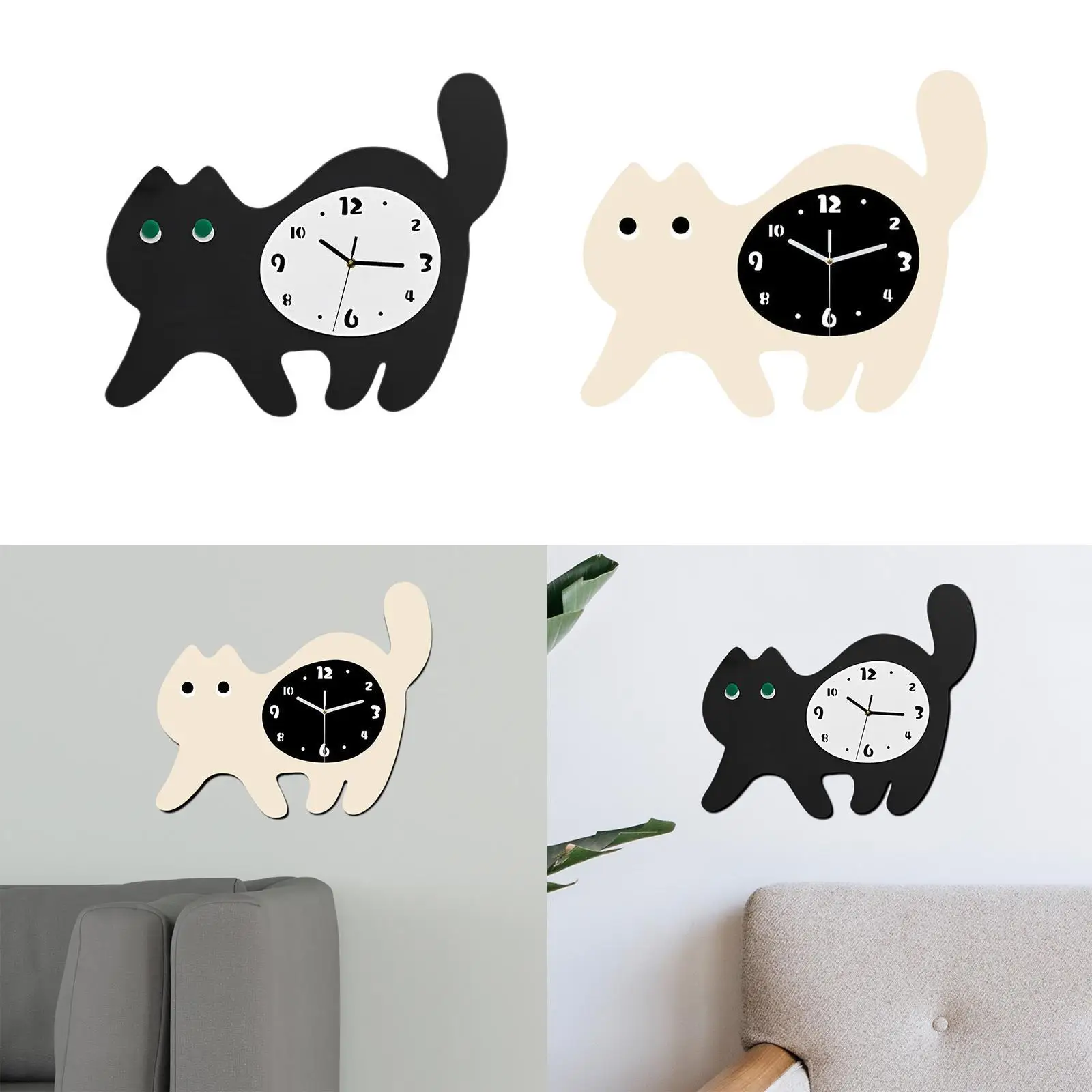 Cat Wall Clock Fun Silent Creative Nonticking for Farmhouse Decoration Home