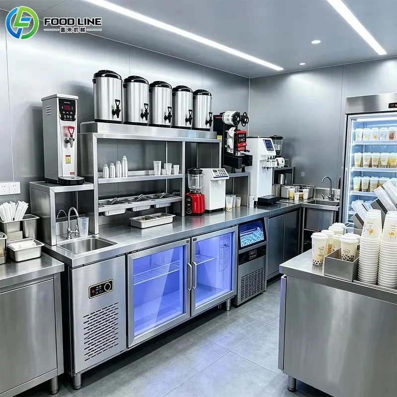 Customized Integrated Bubble Tea Counter Station Full Set with All Milk Tea Processing Machines Vertical Milk Tea Making Machine