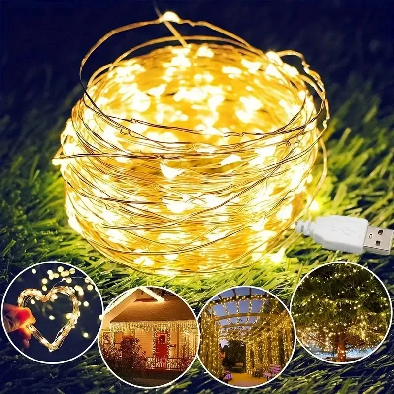 

USB LED String Lights Copper Silver Wire Garland Light for Indoor Outdoor Wedding Party Tree Home Festival Garden Decoration