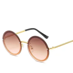 Women Round Rimless Sunglasses Luxury Trimming Gradient Shades Sun Glasses Female Metal Framless Vintage Ladies Eyewear