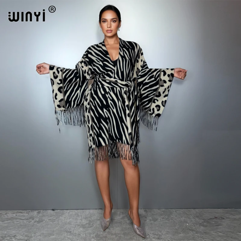 

WINYI Autumn kimono Africa muslim women clothes casual coat abaya poncho for women cardigan loose dress with belt holiday kaftan