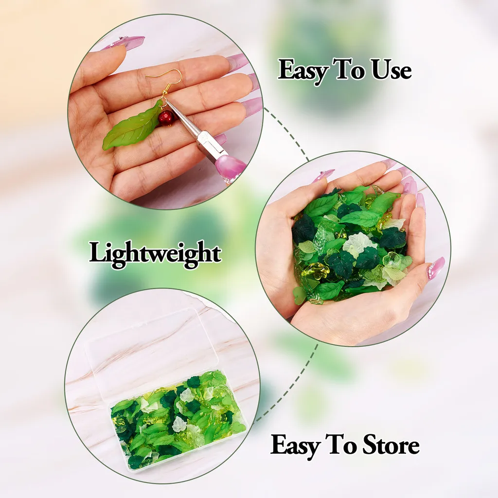 270Pcs 9 Style Mixed Color Transparent Acrylic Leaf Pendants for Earrings Necklace Jewelry Findings