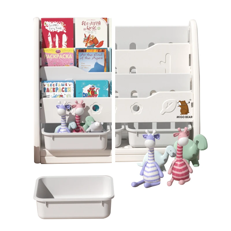 

Cartoon Children Bookshelves Home Kindergarten Plastic Toys Box Bookcase Indoor Cabinet Storage BookShelf for Kids