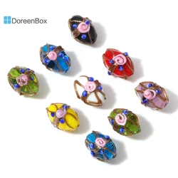 5PCs Vintage Lampwork Glass Flora Oval Beads Multicolor Flower Spacer Beads DIY Bracelets Women Jewelry Findings About 17 x 13mm