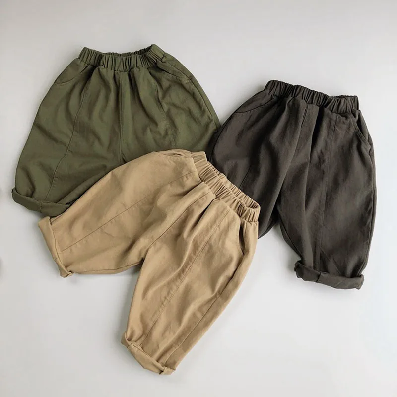 

Children Elastic Waist Trousers 1-6Yrs Kids Casual Pant Korean Style Spring Autumn Baby Boys Girls Cotton Solid Color Pants