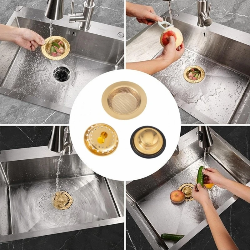 

J2HB Gold Kitchen Sink Strainer Basket Fine Mesh Stainless Steel Sink Filter Stopper for Drains, Catches Waste, Hair