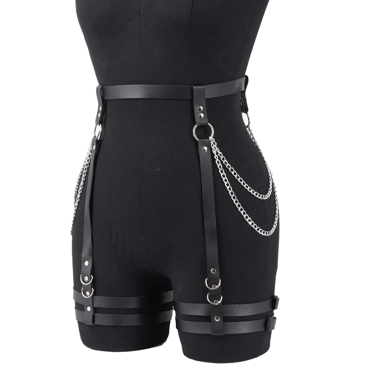 Women Fashion belt Chain Tassel Punk Leather Harness Waist Belt  Leg Harness Clothing Leg Straps Gothic Clothing Accessories