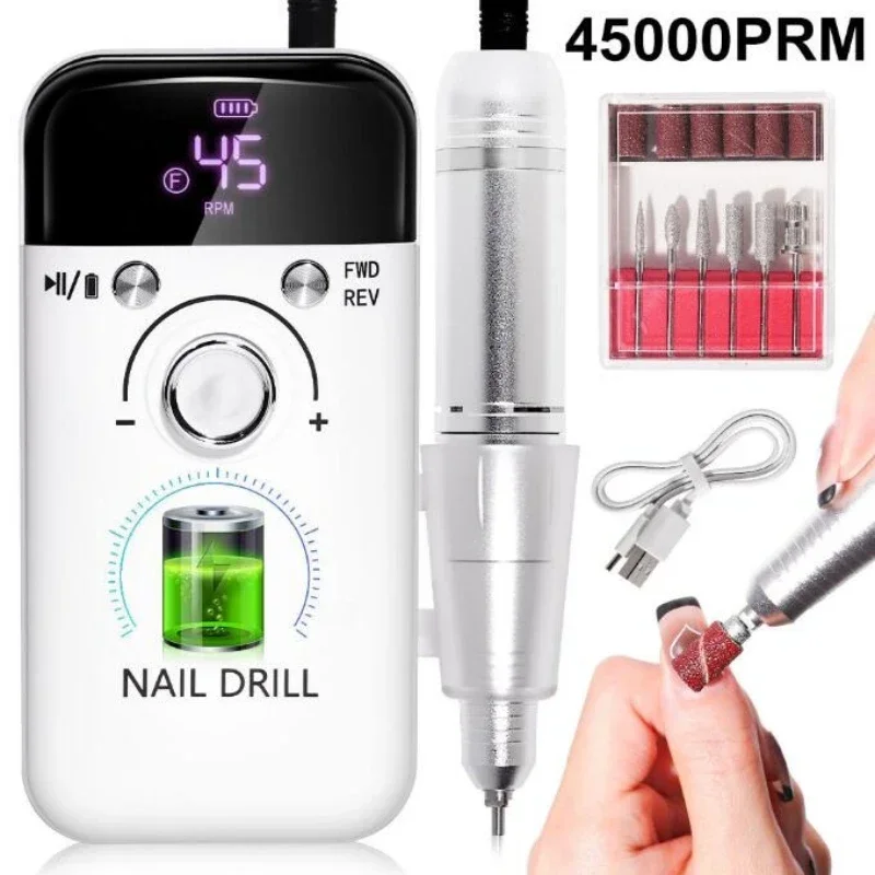 45000 RPM elektrische nagelboormachine Professionele nagelboren voor gelnagels Polish Oplaadbare draagbare nagelvijl manicure tool