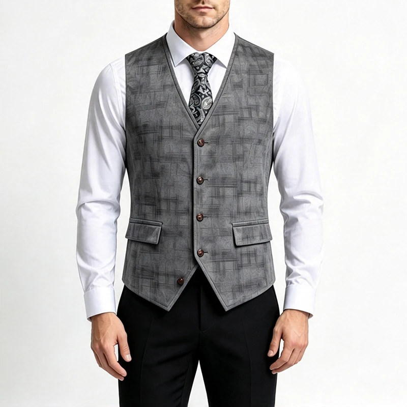 Daily Outdoor Plaid Print Suede Waistcoat Mens Autumn Warm Streetwear Vintage Slim Fit Single Breasted Tank Tops For Male Vests