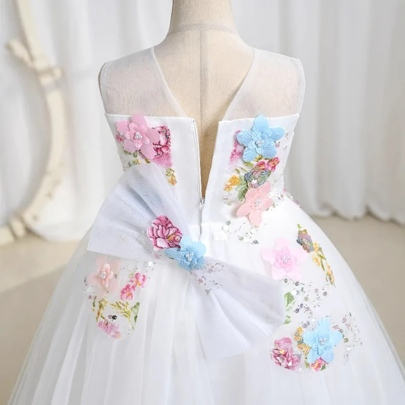 Winter Floral-embroidered Sequined Girl Dress Baby Performance Princess Dress with Piano Performance Children Formal Dress Skirt