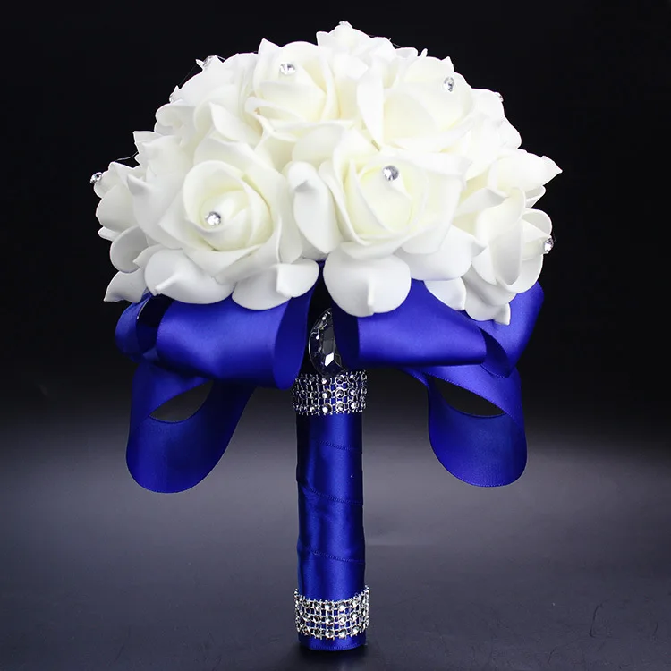 Super Deal ~ Brilliant CZ Diamant Verziert Clssic Creme Rosen mit Multi-farbe Band Griff Hochzeit Werfen Bouquet 1185