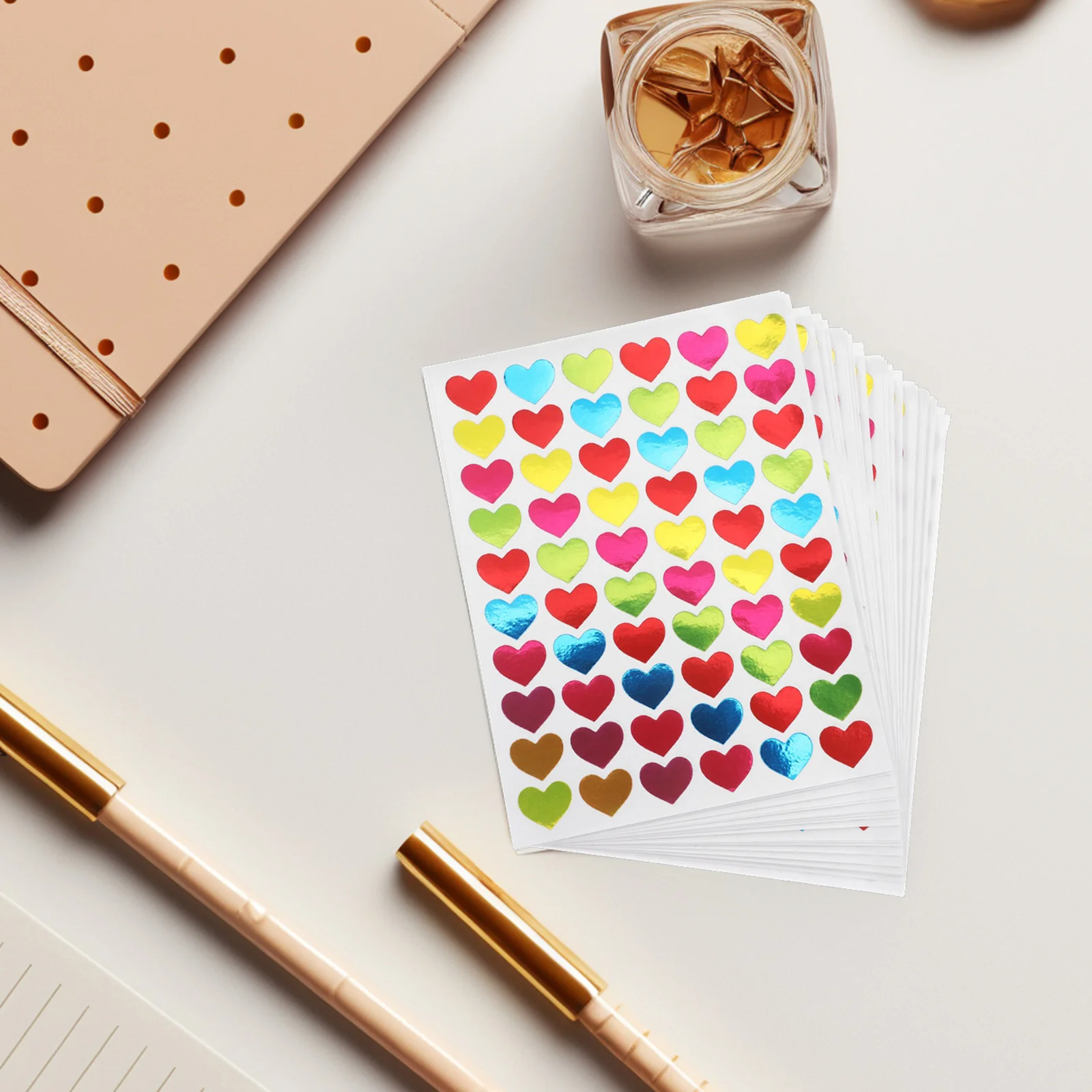 

2100pcs Shaped Multicolor Foil Heart Shape Labels For Kids Reward Charts Classroom Scrapbooking Diary Planner Decorative Love