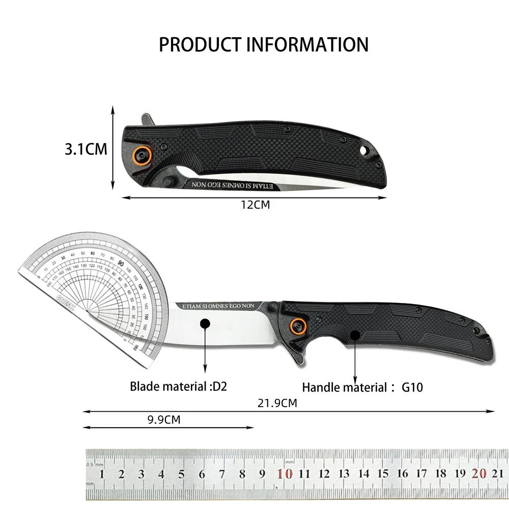 Safety Pocket Flipper Folding Knife D2 Blade G10 Handles Utility Tactical Knives Outdoor Military Self-defense EDC Multitool