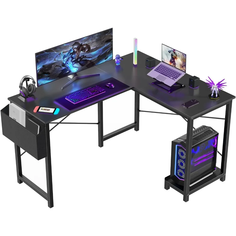 L Shaped Desk - Computer Desk Corner Desks Gaming Desk PC Table with CPU Stand Side Bag for Home Office Dorm