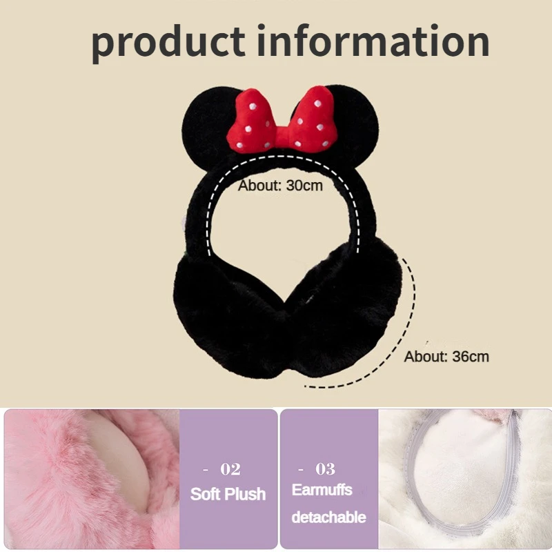 Disney Minnie Mouse Ear Warmer Plush Earmuffs Women Cartoon Winter Warm Kawaii Outdoor Cold Protection Cycling Girls Ear Cover