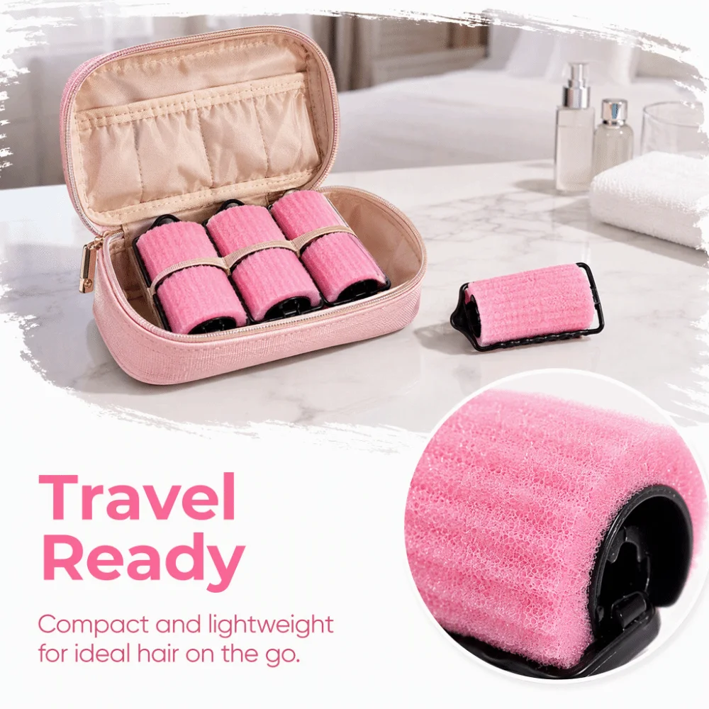 6PCS Soft Foam Material Sponge Hair Curlers Self Holding Design Large Size No-Heat Rollers Overnight Hair Rollers Home Use