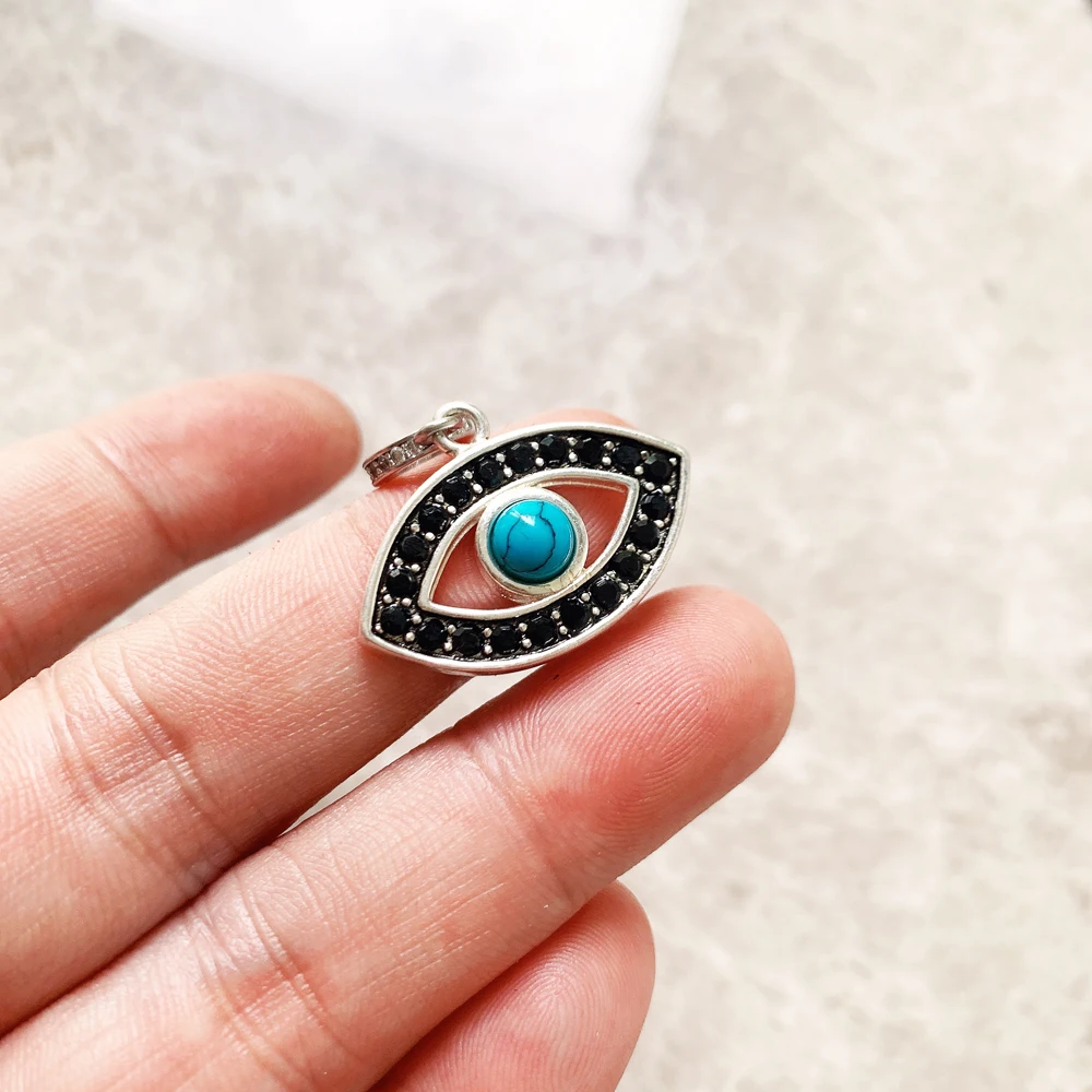 925 Sterling Silver Blue Turquoise Turkey Eye Charm Pendants New Fashion Vintage Lucky Gift Jewelry Accessories For Women Men