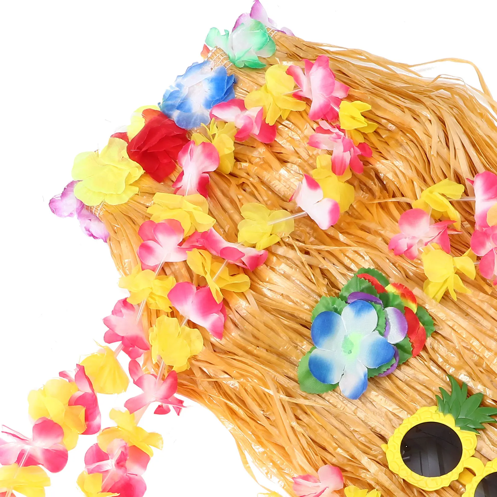 

1 set 8 Pieces Hawaiian Set 60CM Straw Skirt Clip Glasses Lei Luau Accessories Holiday Beach Event Supplies