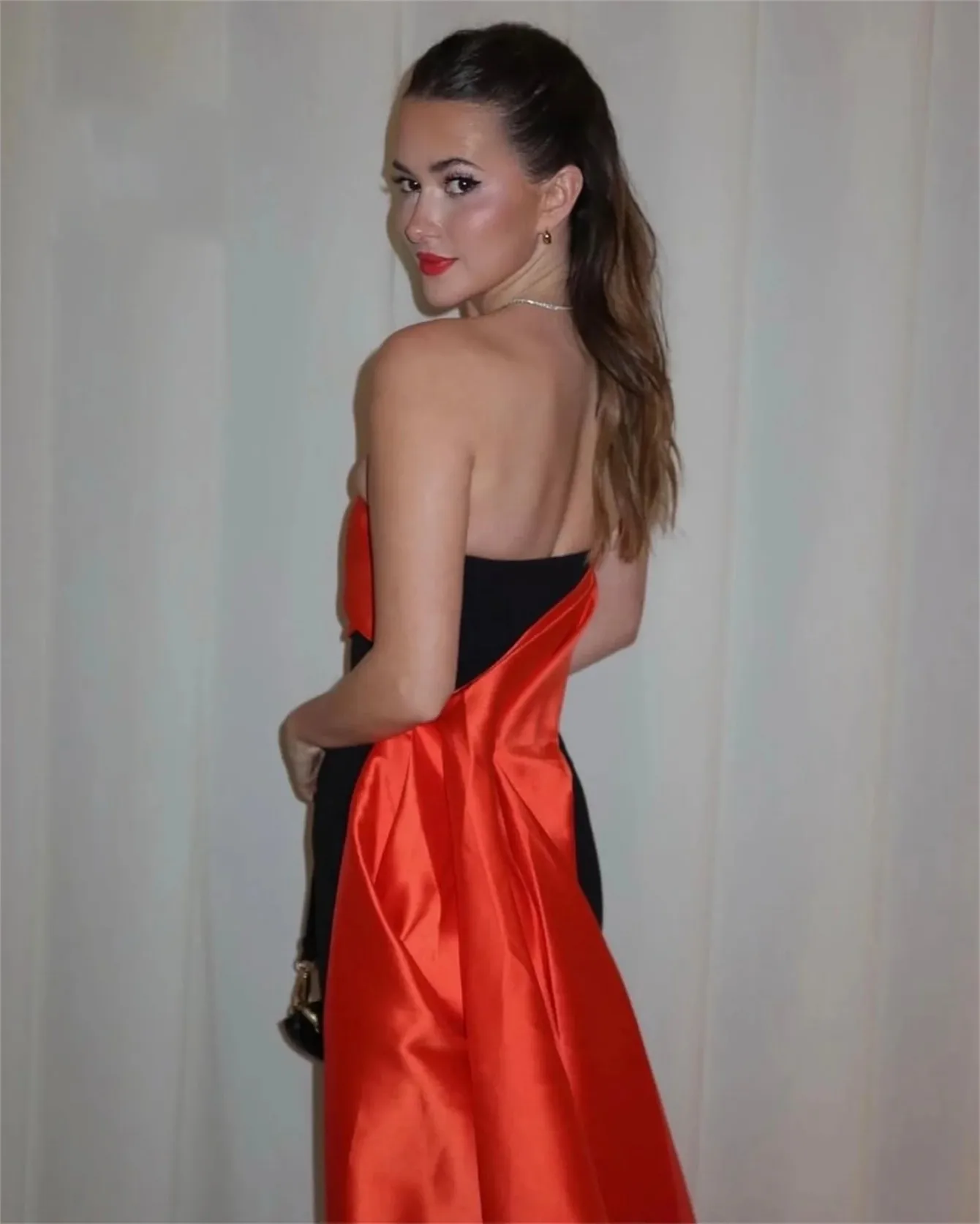 موضة جديدة حورية البحر فستان رسمي للسهرة بدون حمالات طيات من الساتان أسود أحمر للحفلات الراقصة وحفلات أعياد الميلاد رداء السهرة #2