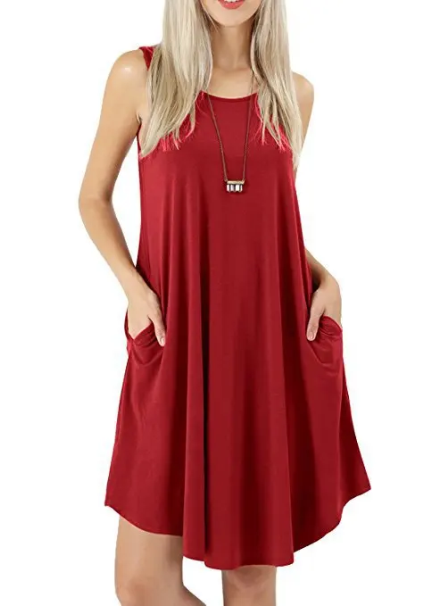 Spring and Summer Hot Item Sleeveless Pocket Casual Round Neck Vest Big Swing Dress