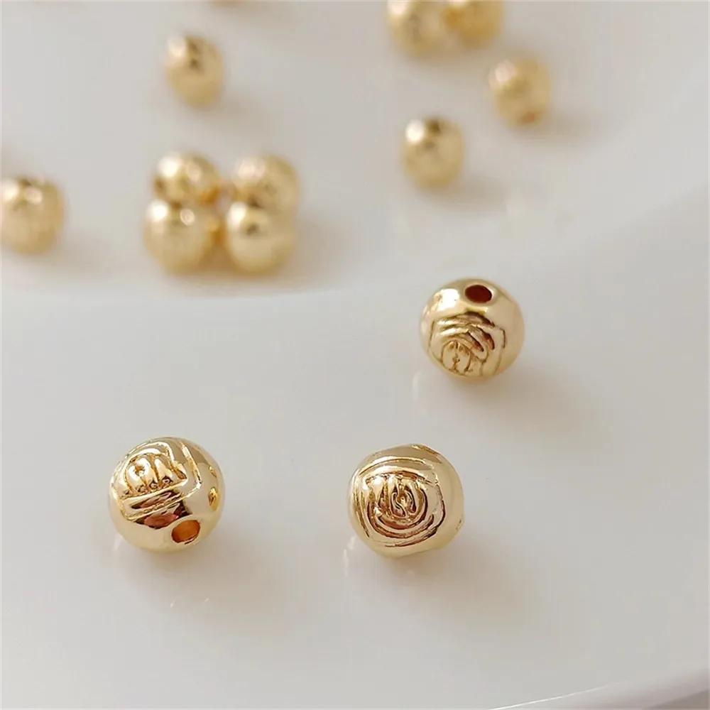 

14K Gold Rose-patterned Round Beads 6mm Pearlescent and Lustrous Beads Beaded Bracelet Necklace DIY Handmade Jewelry Accessories