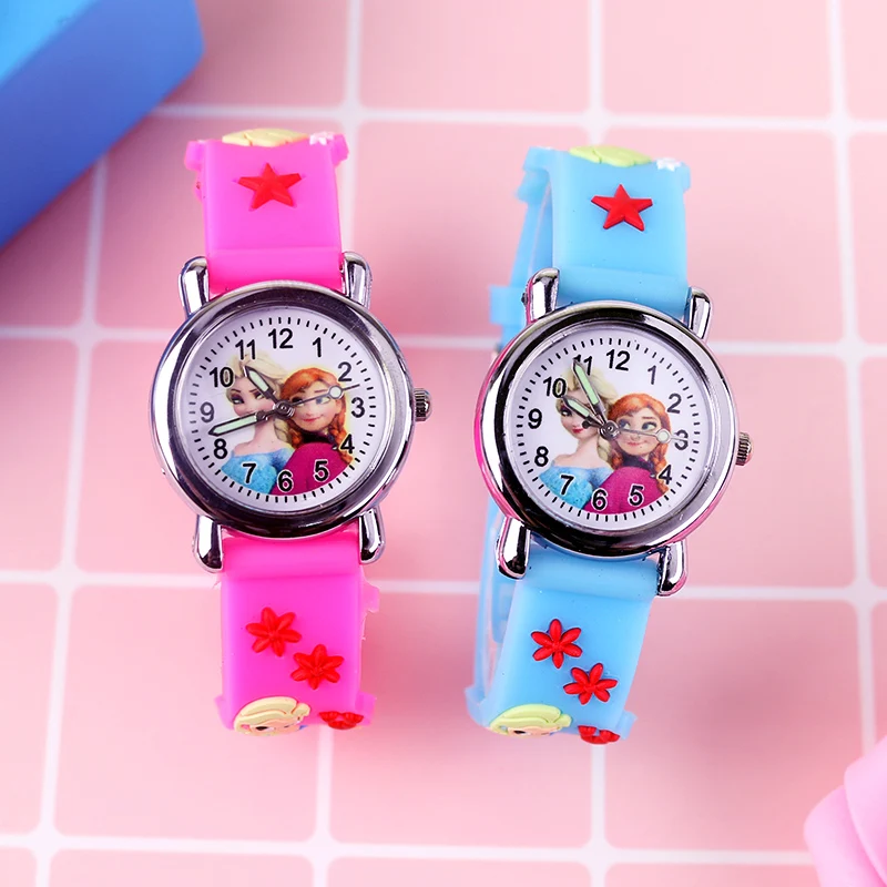 Jam Tangan Elsa Frozen Kartun untuk Anak Laki-laki Jam Tangan Quartz Tali Karet Jam Anak Spiderman Jam Hadiah Jam Tangan Siswa