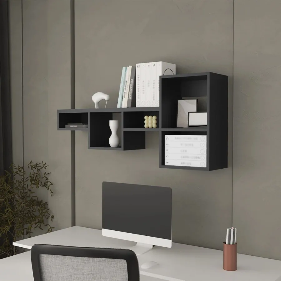

Black WallMounted Shelf Unit with 5 Shelf