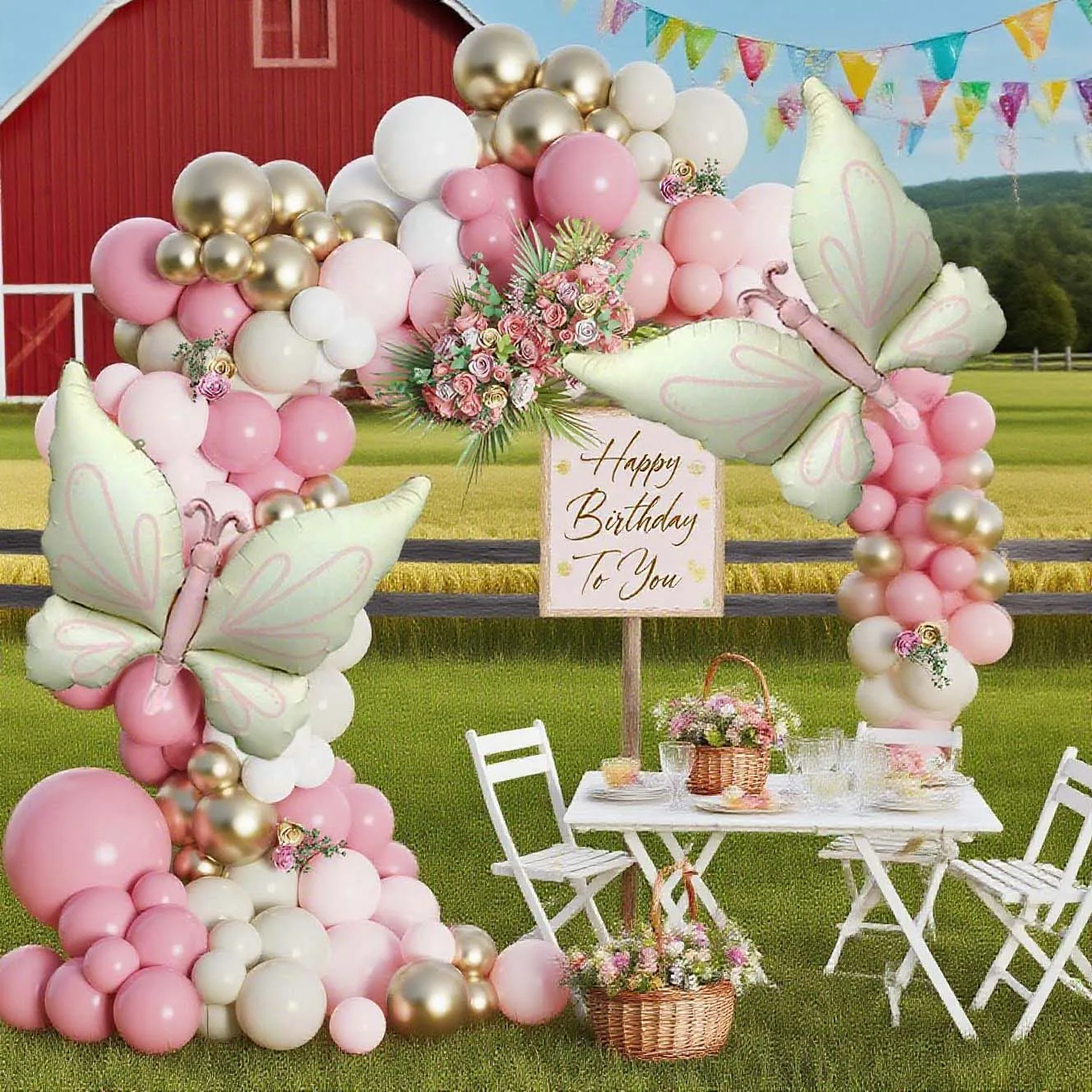 Schmetterlings-Ballon-Set, milchweiße, schmetterlingsförmige Aluminiumfolienballons und platinschwarze Latexballons für Partys und Geburtstage – Detail 4