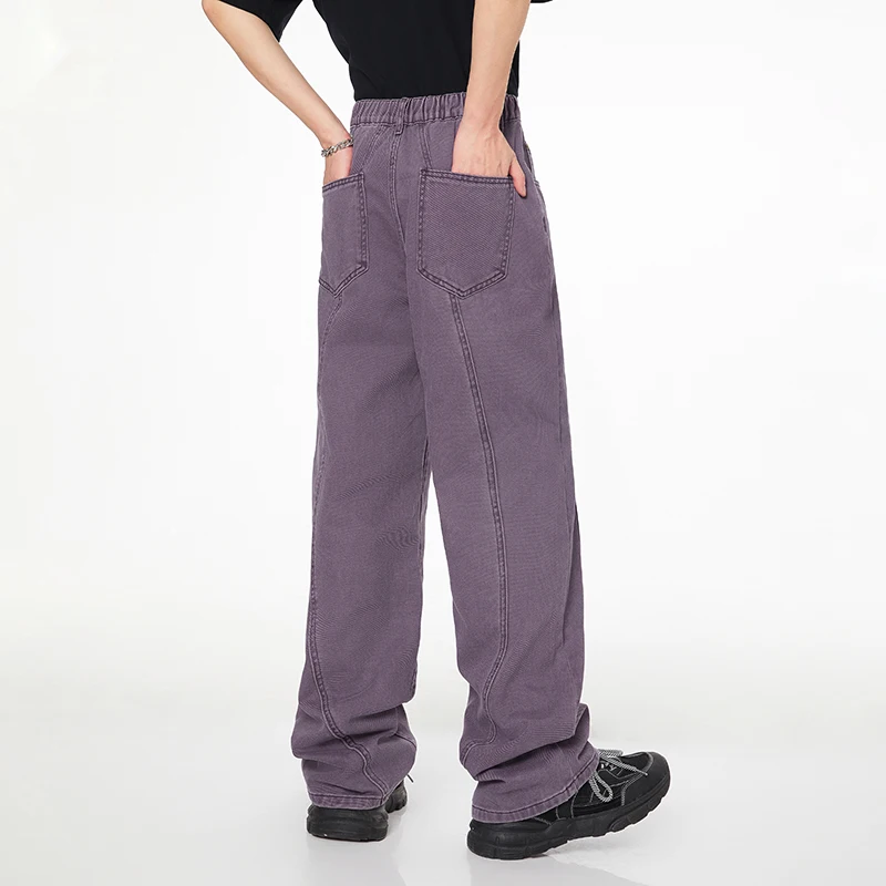 2024new purple loose jeans men's fashioninscasual all-match street fashion high-end washed wide-leg draggle-tail trousers