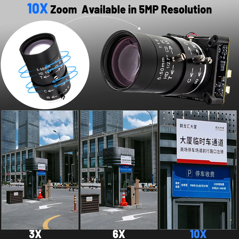 โมดูลกล้อง IP 5MP IMX335 1/2.8 นิ้ว CMOS ซูม 10 เท่า เลนส์ปรับระยะโฟกัสได้ มุมกว้าง IR-CUT Onvif RTSP RTMP ไฟคู่ ColorVu Webcam POE
