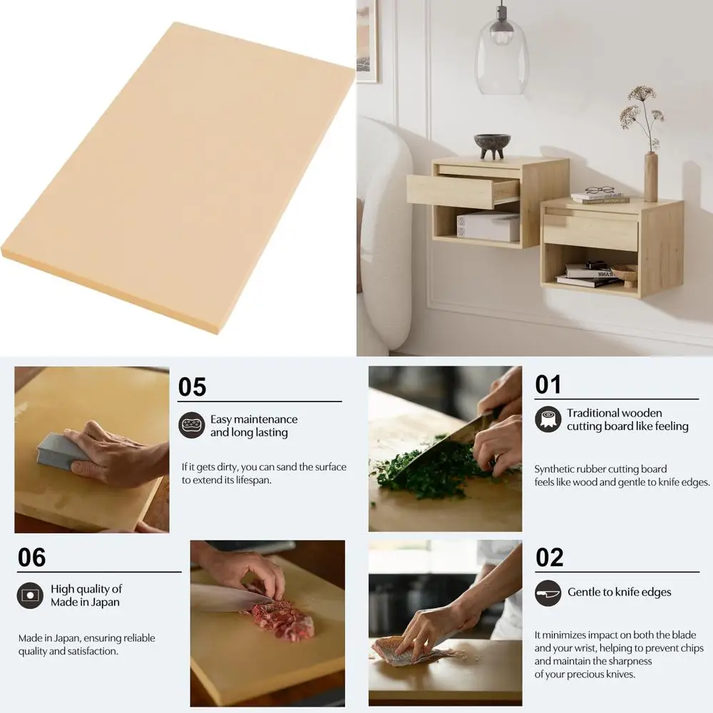 

Rubber Cutting Board for Home Kitchen Use, 16.5 x 9.8 x 0.5 inches, Made in Japan, Large Size, Durable and Easy to Clean