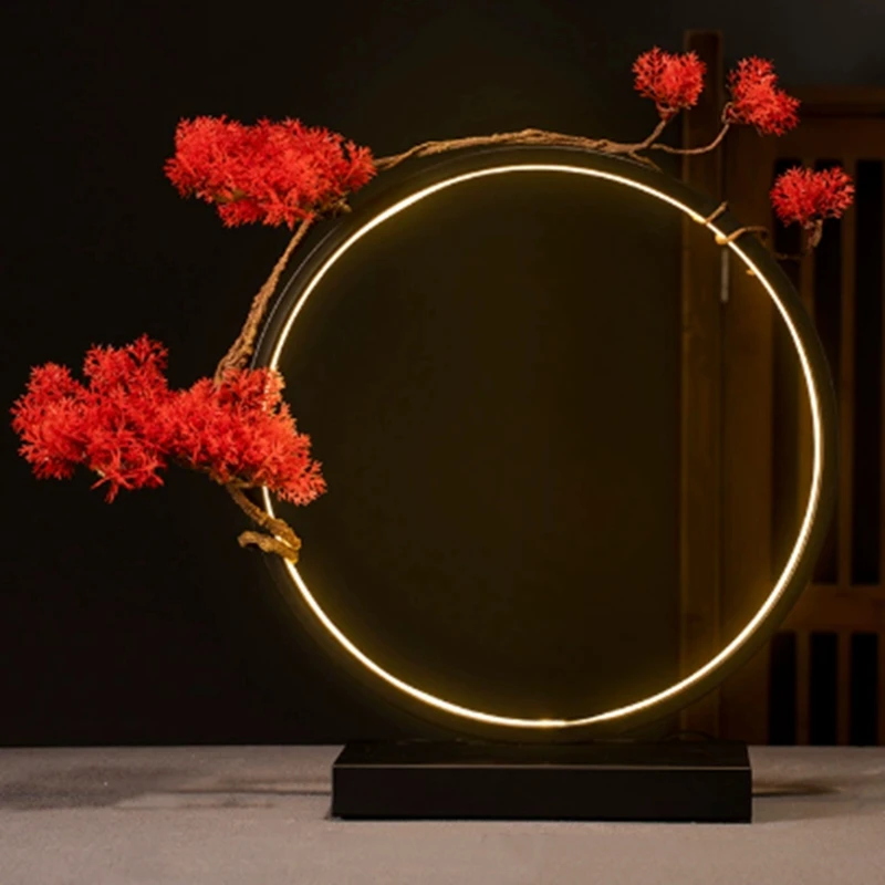 New Chinese Style LED Lamp Ring Ornament Character Background Light Home Decoration Red Maple Ambience Light-SPMI